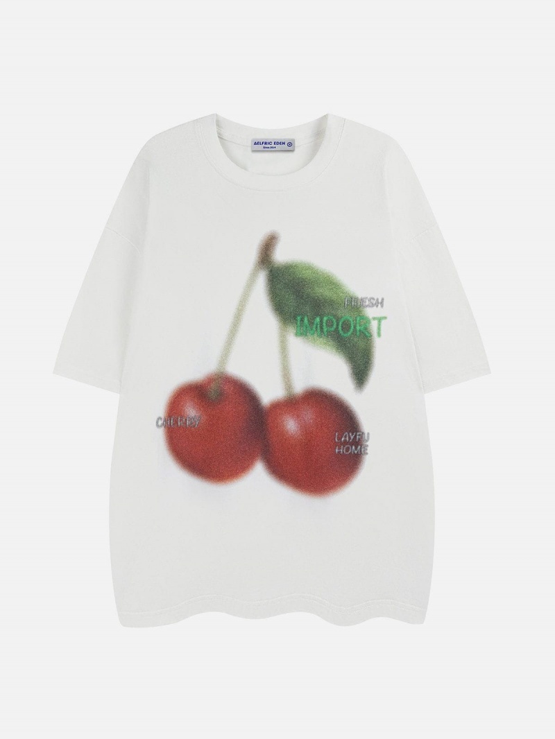 T Shirts Aelfric Eden Blurring Cherry Print Tee Abricot | WCV-65803440